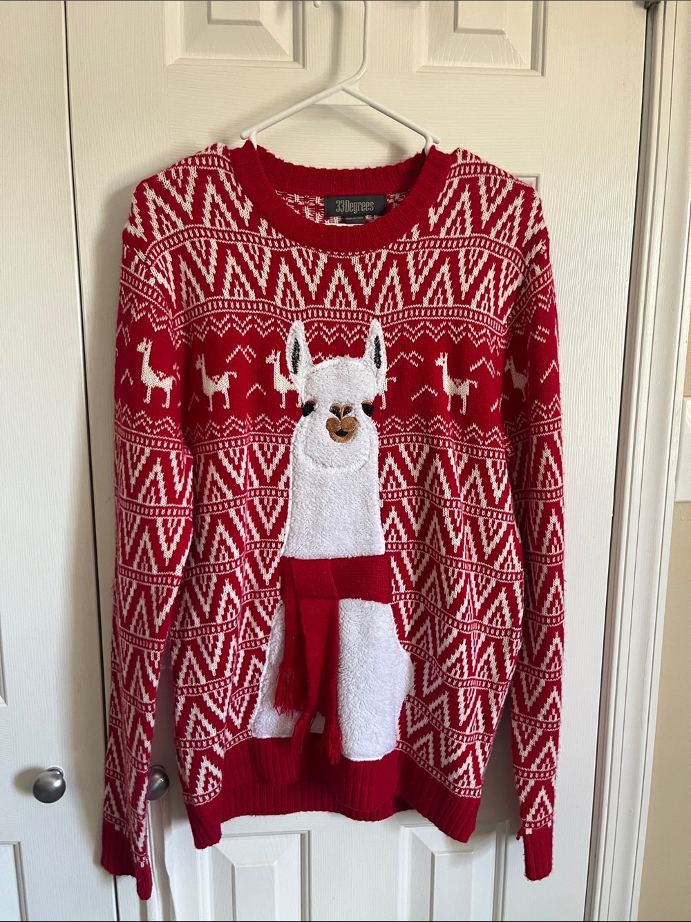 33 Degrees Red Llama Crewneck Holiday Sweater
